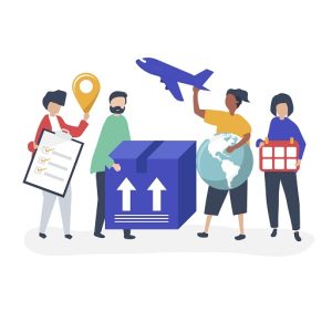 Character illustration of people with packages for shipment